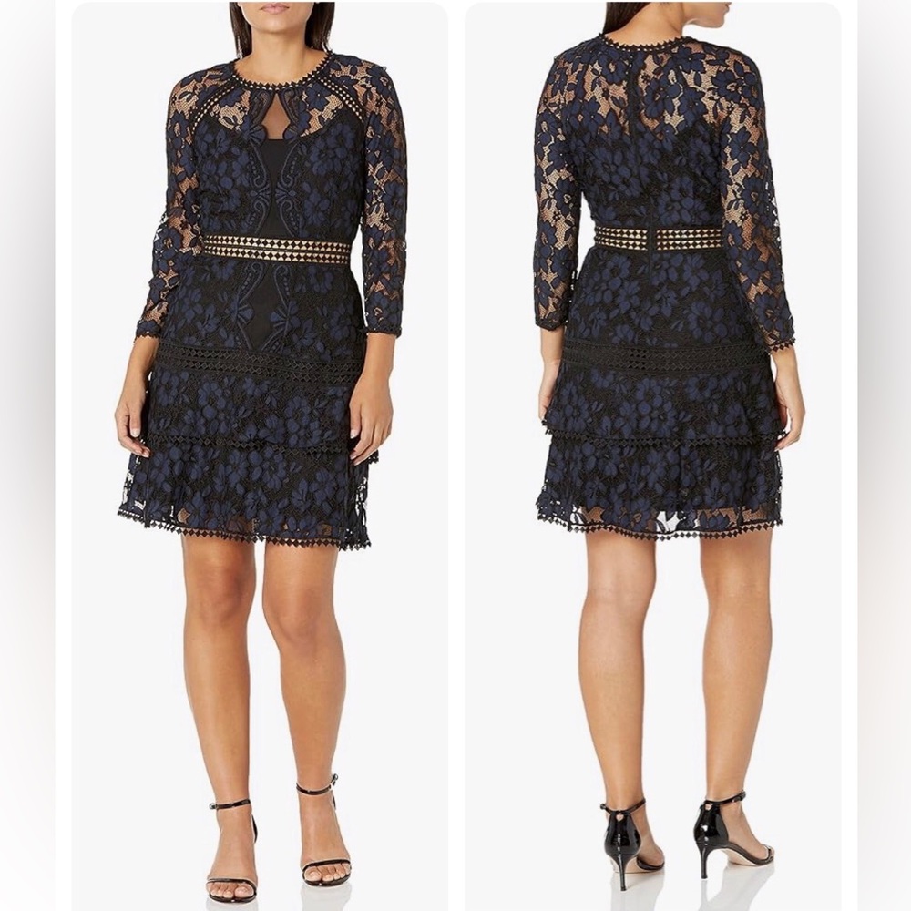 Rachel Roy Portia Navy Blue Black Lace Dress